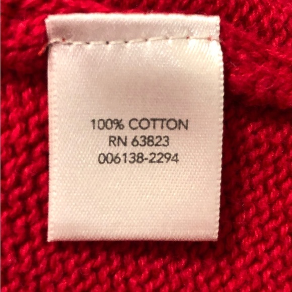 100% Cotton Red, Gray & White Fair Isle Cowl Neck Turtleneck Sweater Size Large - Picture 3 of 4